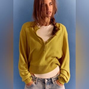 NWOT Free People Porta Cashmere Henley Sweater - Sand Yellow